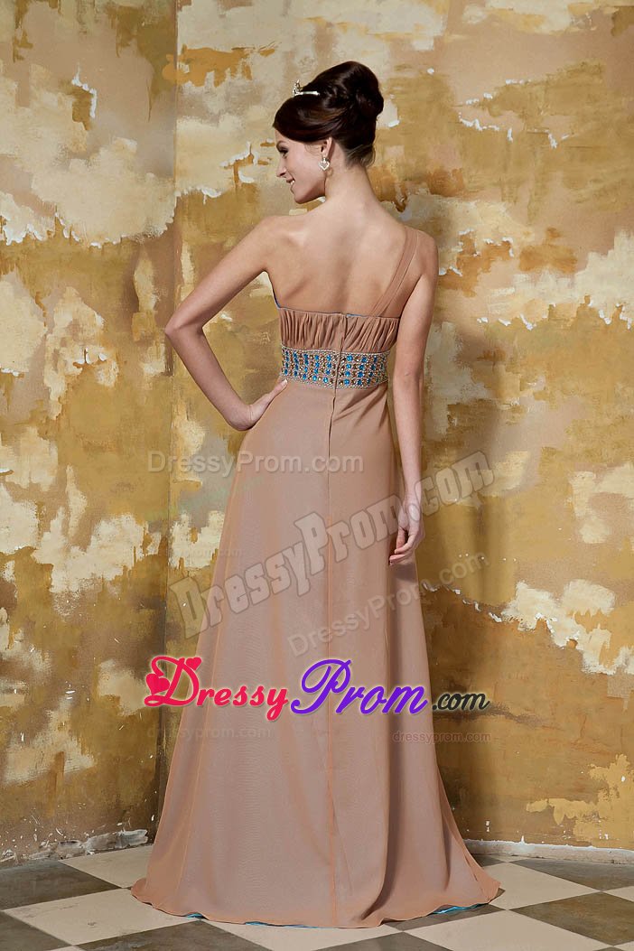Brown Beaded One Shoulder Rhinestones Dress for Prom On Sale