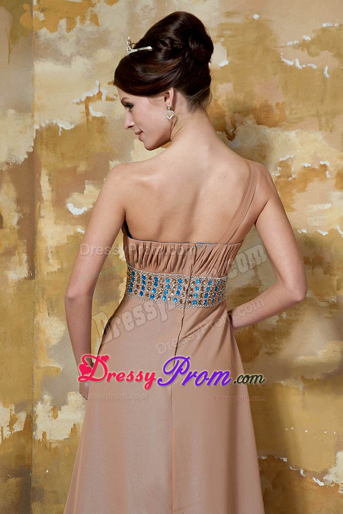 Brown Beaded One Shoulder Rhinestones Dress for Prom On Sale