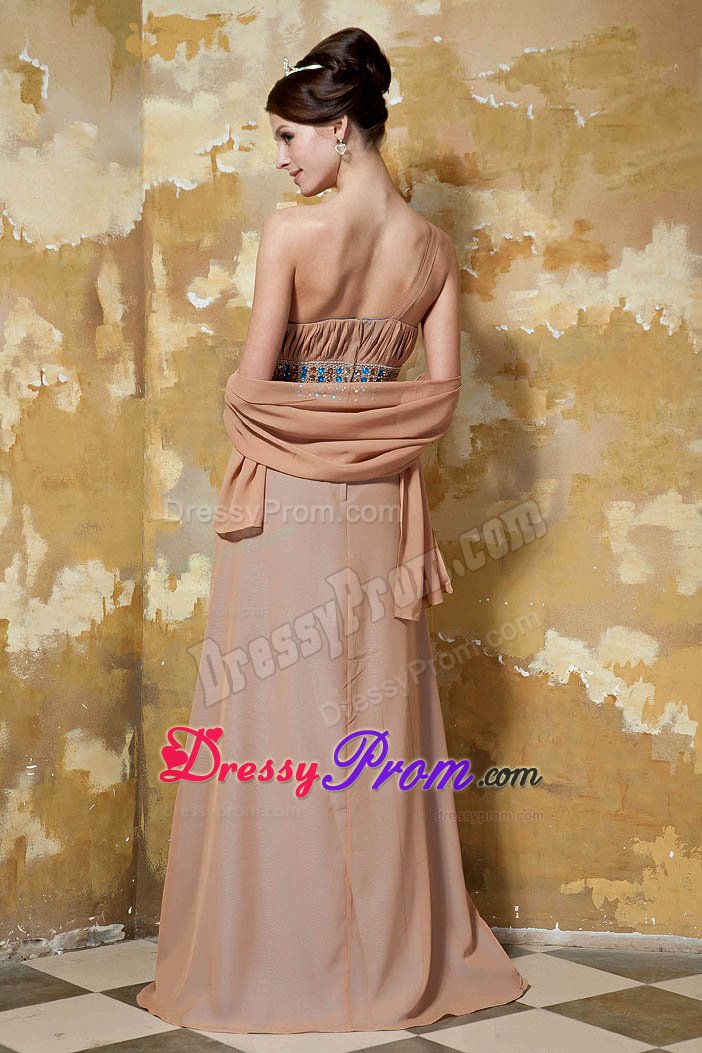 Brown Beaded One Shoulder Rhinestones Dress for Prom On Sale