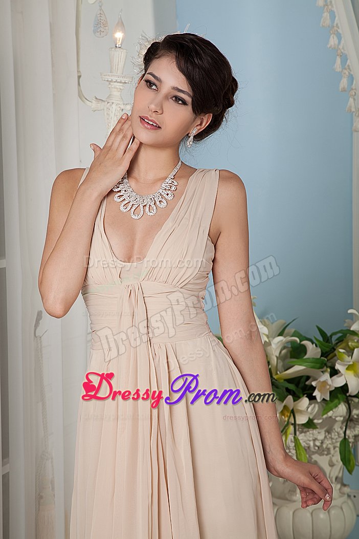 Inexpensive Champagne Ankle-Length Ruched Prom Dress