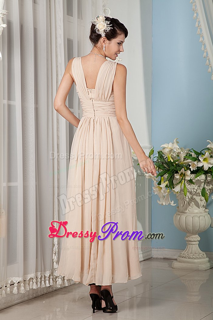 Inexpensive Champagne Ankle-Length Ruched Prom Dress