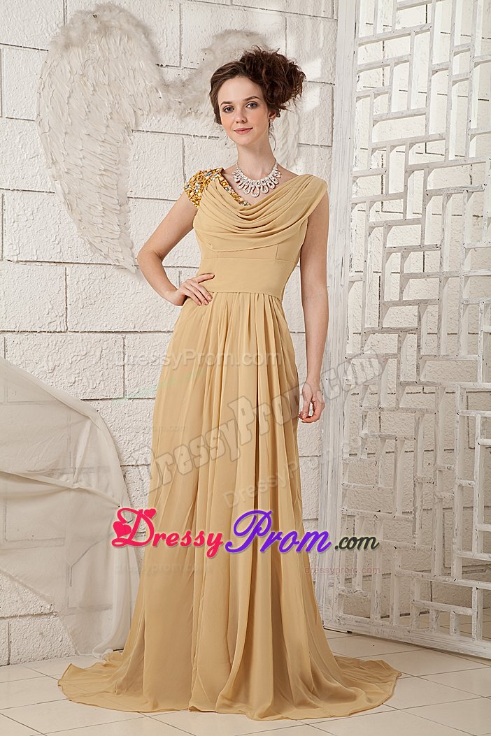 2013 Affordable V-neck Champagne Beaded formal Prom Dress