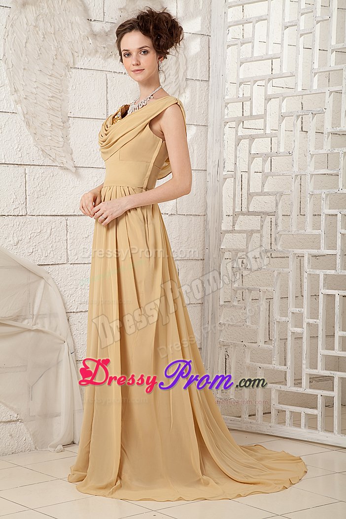 2013 Affordable V-neck Champagne Beaded formal Prom Dress