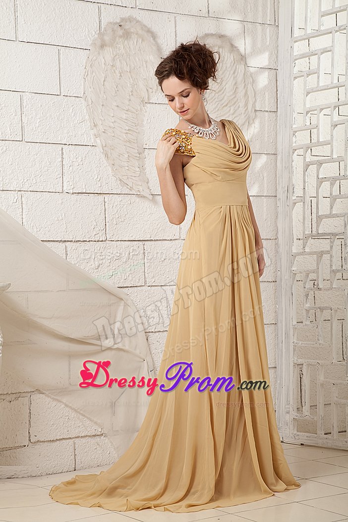 2013 Affordable V-neck Champagne Beaded formal Prom Dress