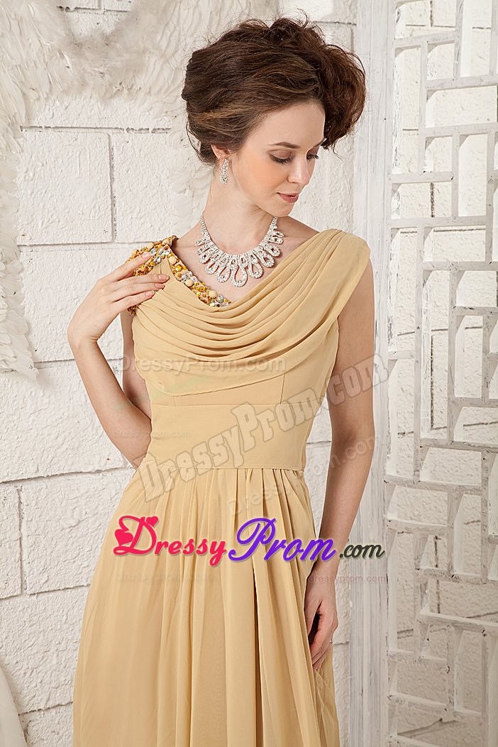 2013 Affordable V-neck Champagne Beaded formal Prom Dress