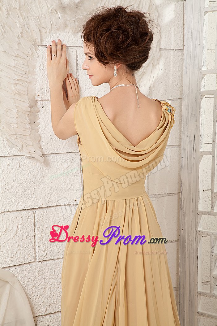 2013 Affordable V-neck Champagne Beaded formal Prom Dress