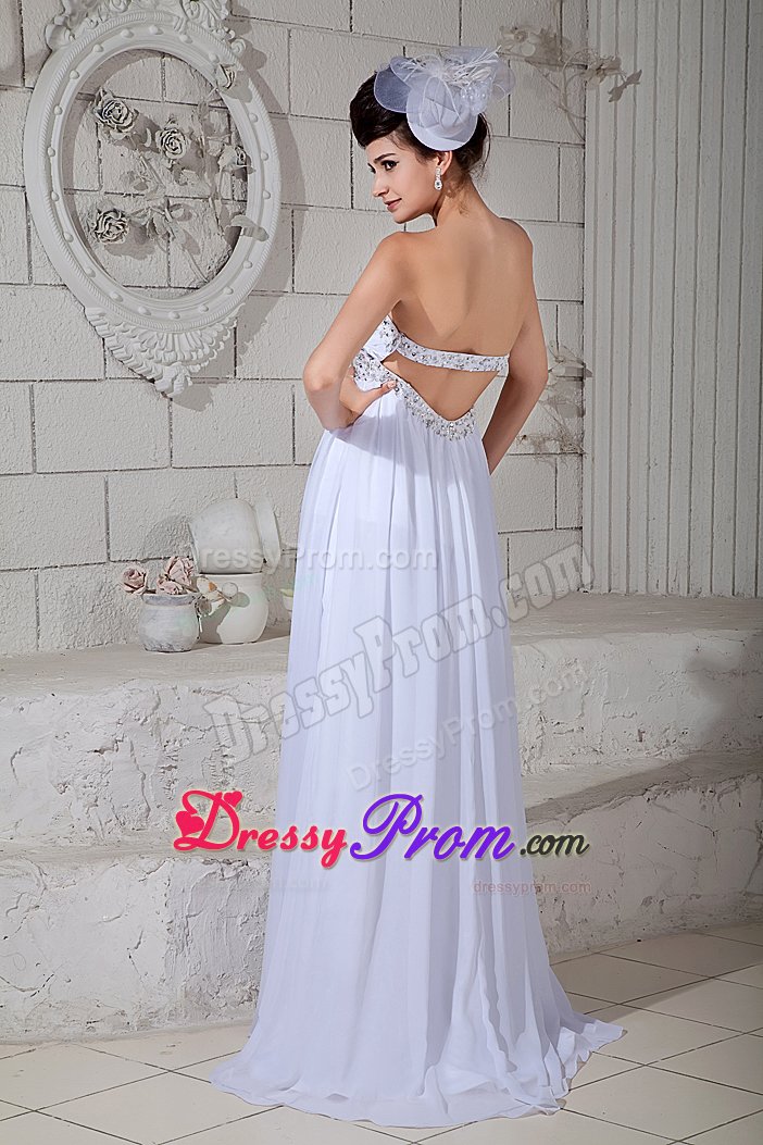 Latest Strapless Ruched White Prom Dress with the Back out