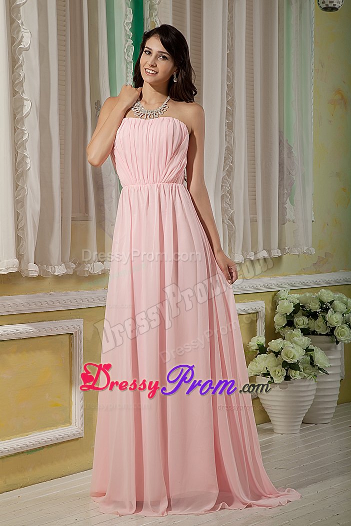 Modernistic Empire Brush Train Ruched Baby Pink Prom Dress