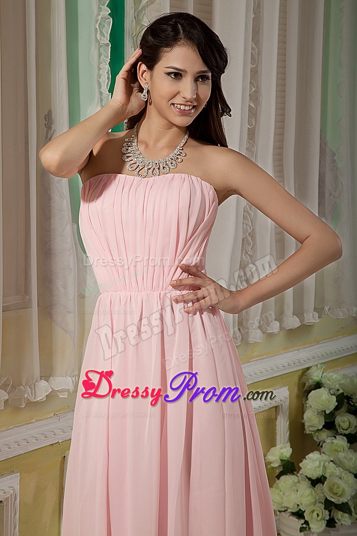 Modernistic Empire Brush Train Ruched Baby Pink Prom Dress