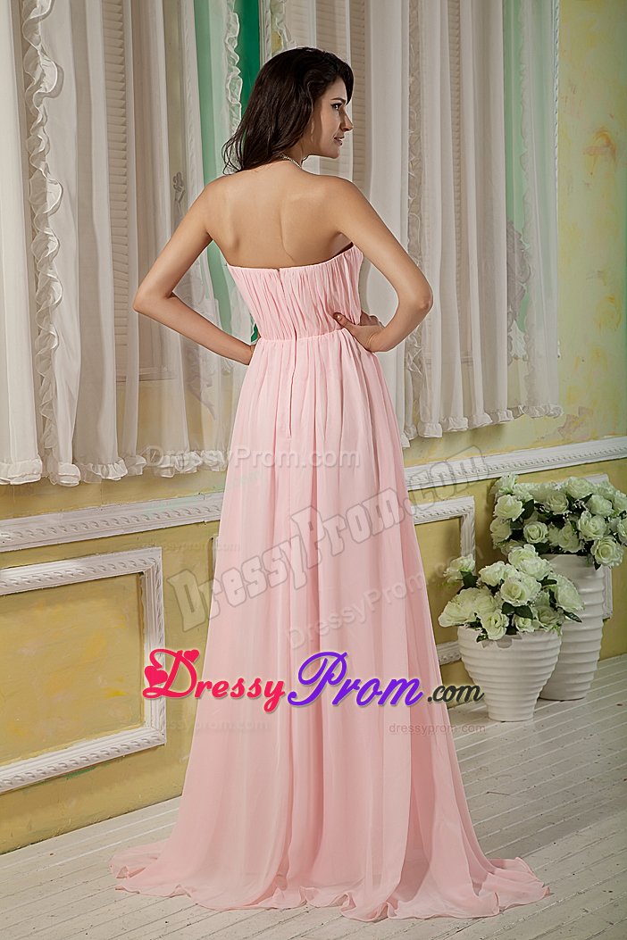 Modernistic Empire Brush Train Ruched Baby Pink Prom Dress