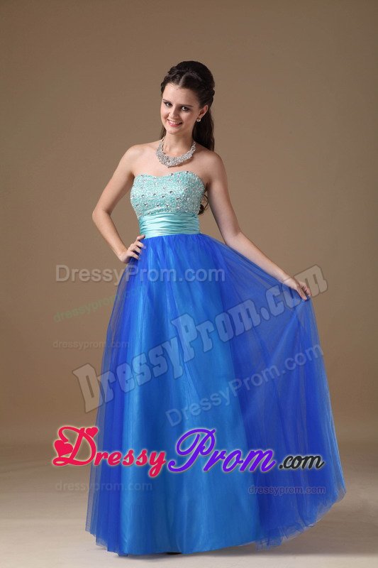 Beaded and Ruched Bodice Blue A-line Prom Nightclub Dresses 2014