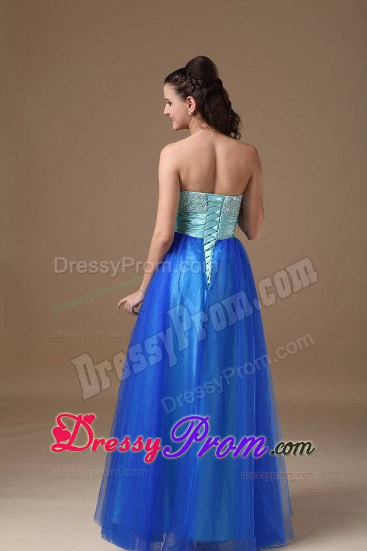 Beaded and Ruched Bodice Blue A-line Prom Nightclub Dresses 2014