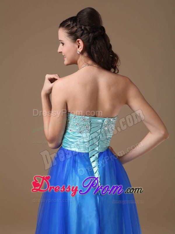 Beaded and Ruched Bodice Blue A-line Prom Nightclub Dresses 2014