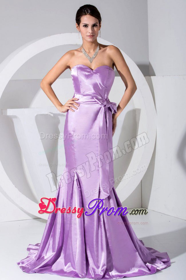 Mermaid Brush Train Lavender Prom Dress for Girls with Bowknot