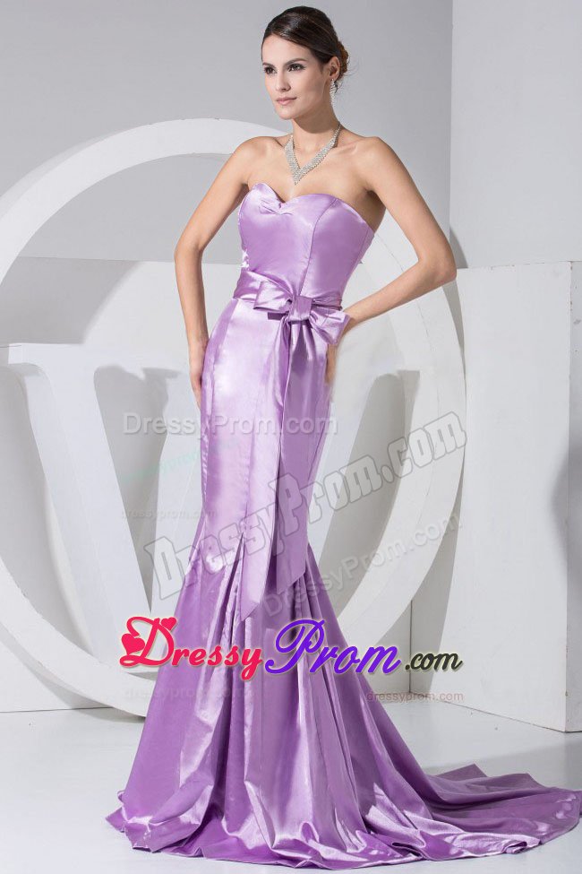 Mermaid Brush Train Lavender Prom Dress for Girls with Bowknot