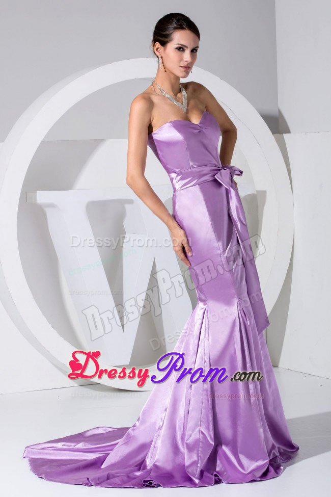 Mermaid Brush Train Lavender Prom Dress for Girls with Bowknot
