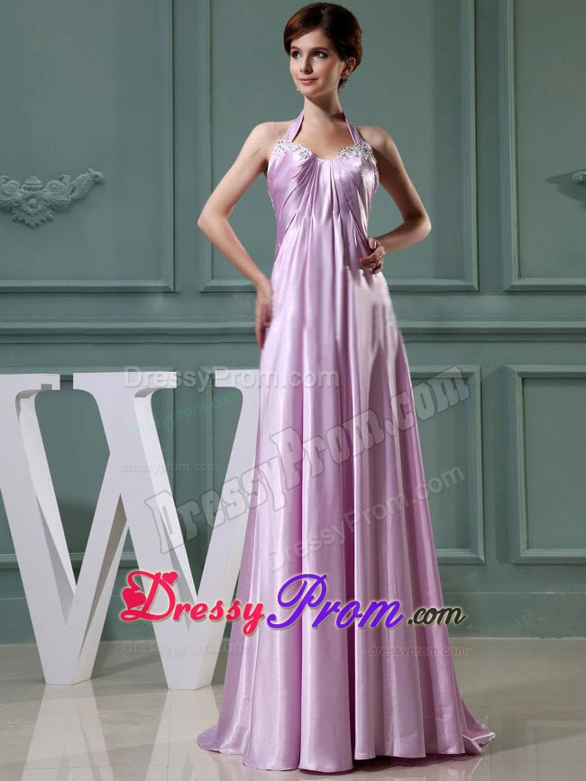 Lavender Halter Appliqued Prom Nightclub Dresses of Floor Length