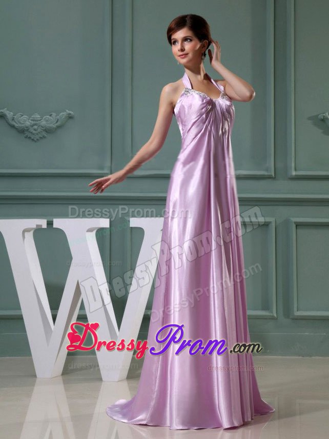Lavender Halter Appliqued Prom Nightclub Dresses of Floor Length