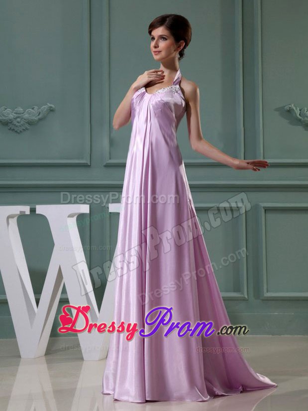 Lavender Halter Appliqued Prom Nightclub Dresses of Floor Length