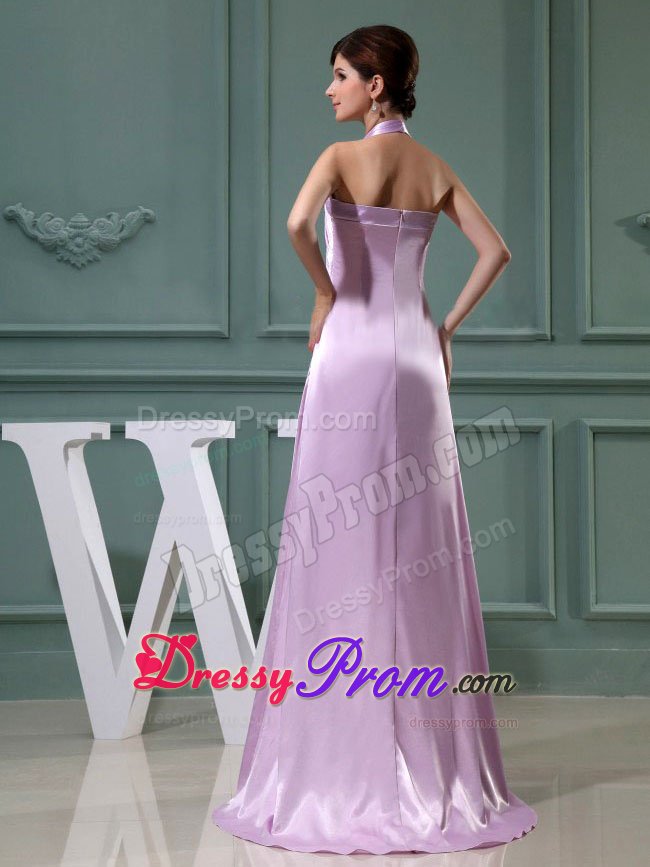 Lavender Halter Appliqued Prom Nightclub Dresses of Floor Length