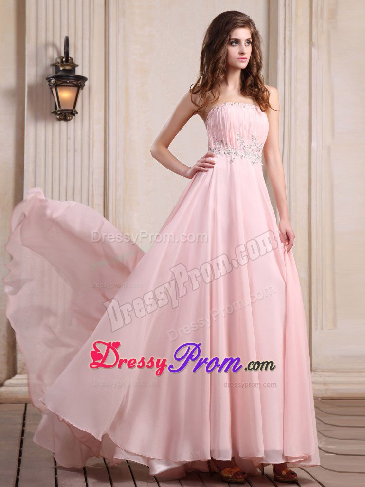 Baby Pink Empire Prom Nightclub Dress with Appliques and Ruches