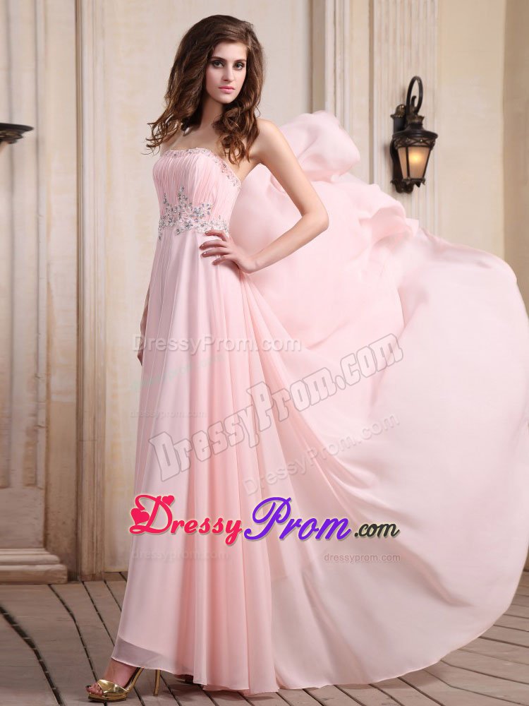 Baby Pink Empire Prom Nightclub Dress with Appliques and Ruches