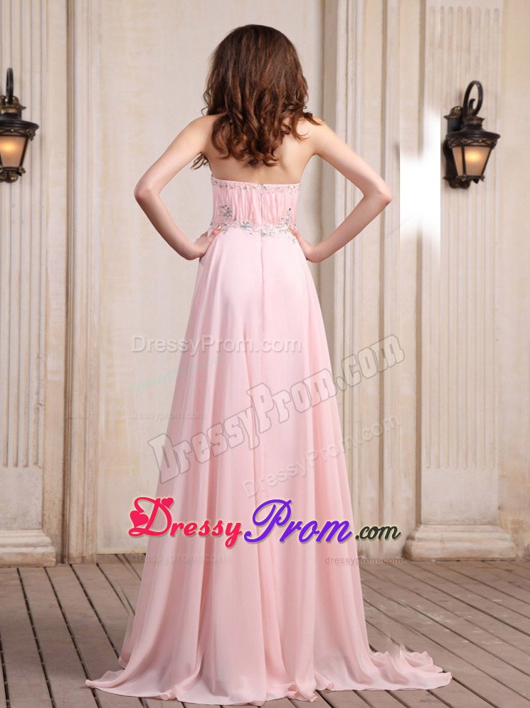 Baby Pink Empire Prom Nightclub Dress with Appliques and Ruches