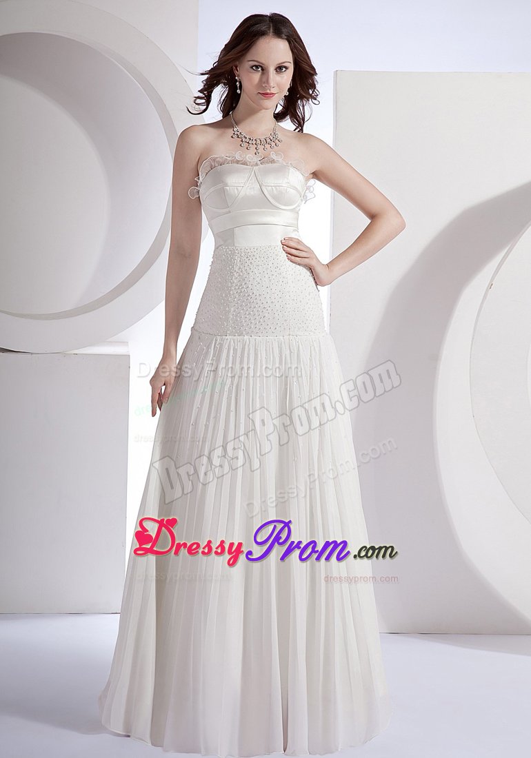 Beading and Pleats Accent White Strapless Prom Cocktail Dresses