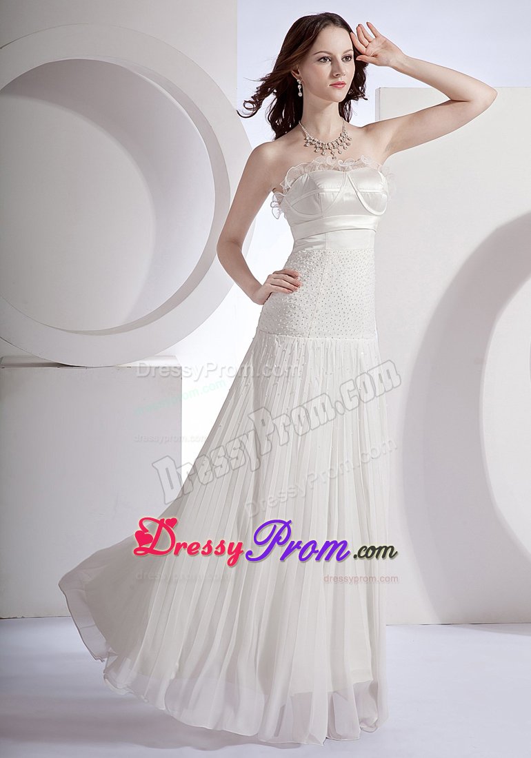 Beading and Pleats Accent White Strapless Prom Cocktail Dresses