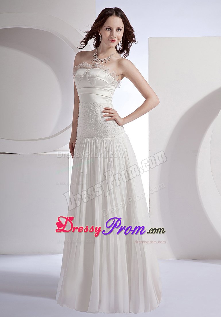 Beading and Pleats Accent White Strapless Prom Cocktail Dresses