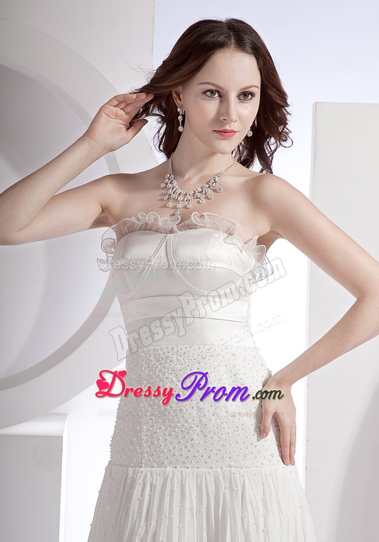 Beading and Pleats Accent White Strapless Prom Cocktail Dresses