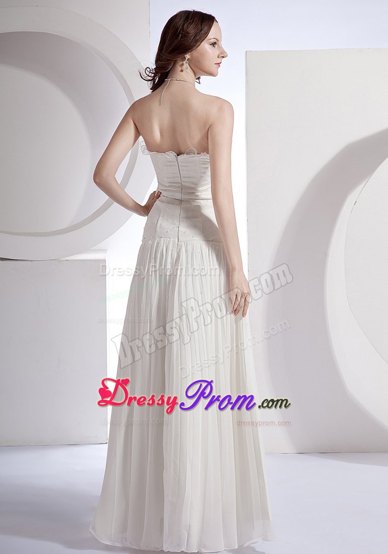 Beading and Pleats Accent White Strapless Prom Cocktail Dresses