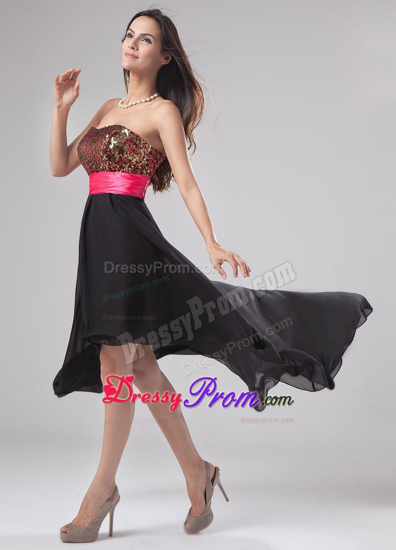 Strapless High-low Black Prom Dress for Girls with Paillette