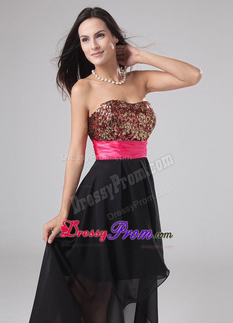 Strapless High-low Black Prom Dress for Girls with Paillette