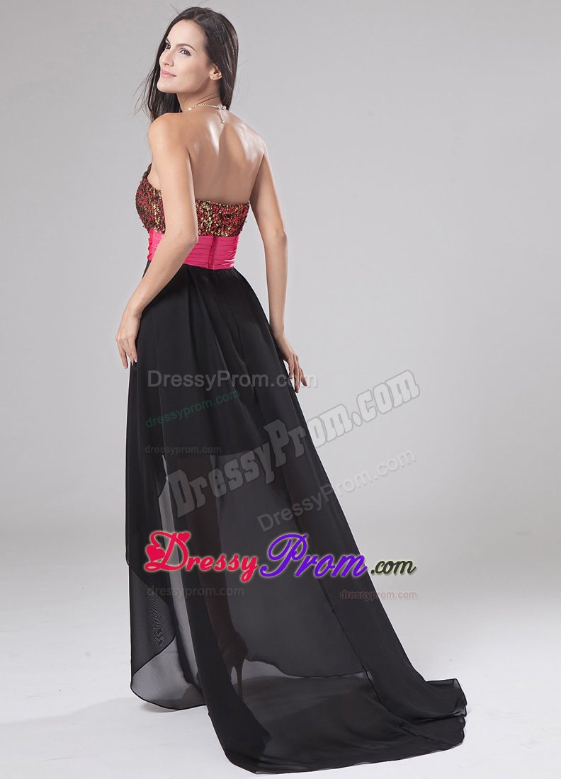 Strapless High-low Black Prom Dress for Girls with Paillette