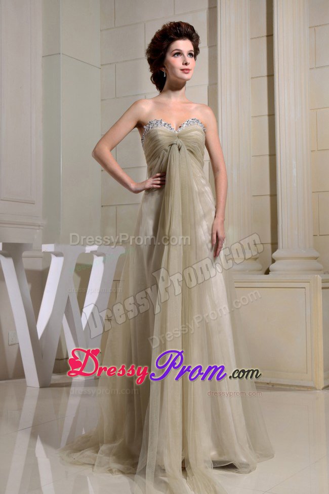 Gray Tulle Sweetheart Beading Prom Cocktail Dresses Brush Train