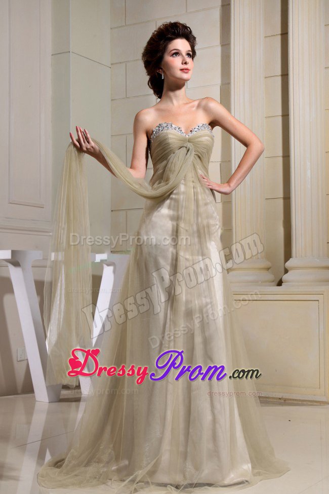 Gray Tulle Sweetheart Beading Prom Cocktail Dresses Brush Train