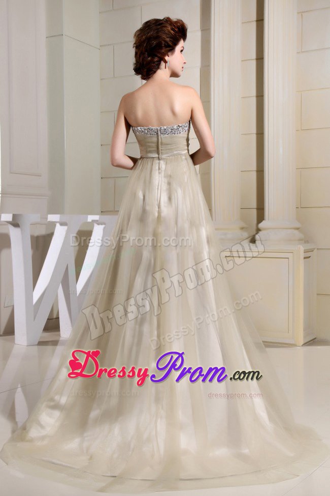 Gray Tulle Sweetheart Beading Prom Cocktail Dresses Brush Train