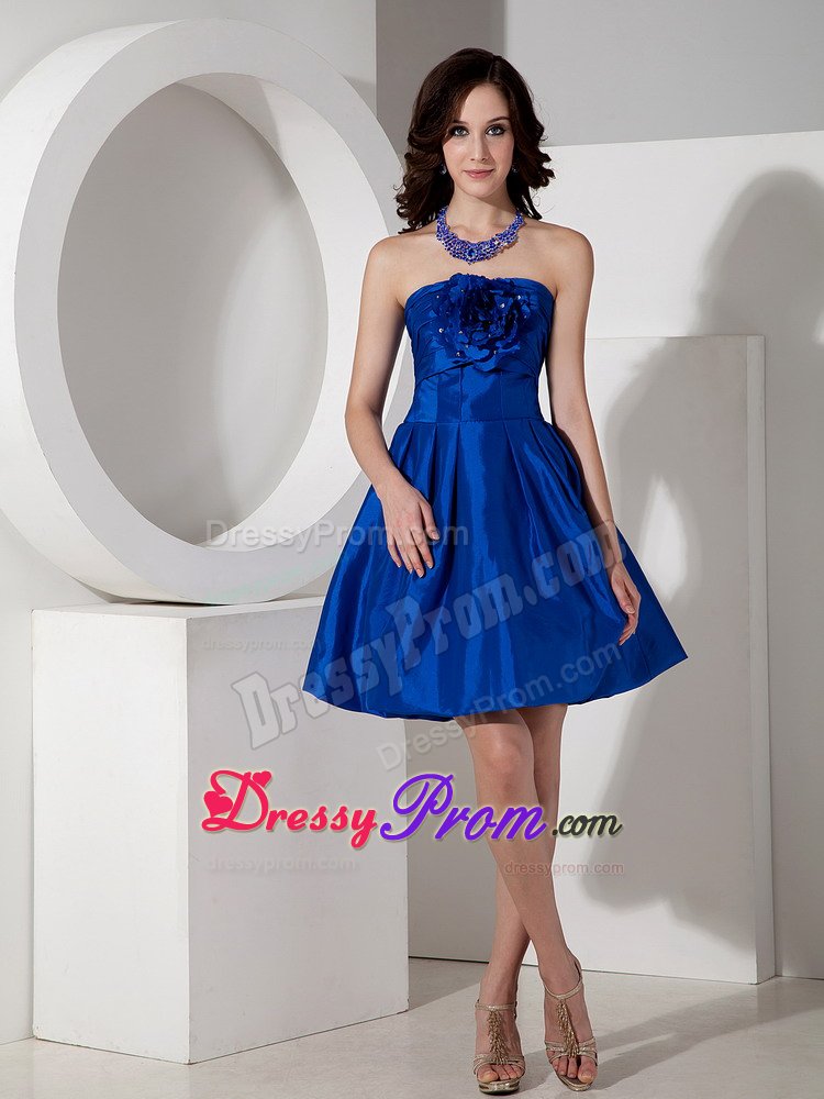 Royal Blue A-line Strapless Prom Maxi Dresses with Flower Accent