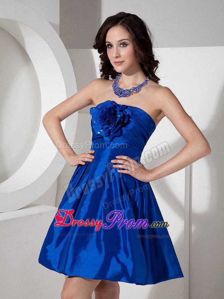 Royal Blue A-line Strapless Prom Maxi Dresses with Flower Accent