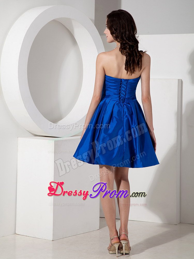 Royal Blue A-line Strapless Prom Maxi Dresses with Flower Accent