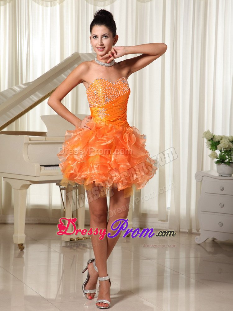 Beading and Ruffles Accent Mini Prom Maxi Dresses in Orange Red