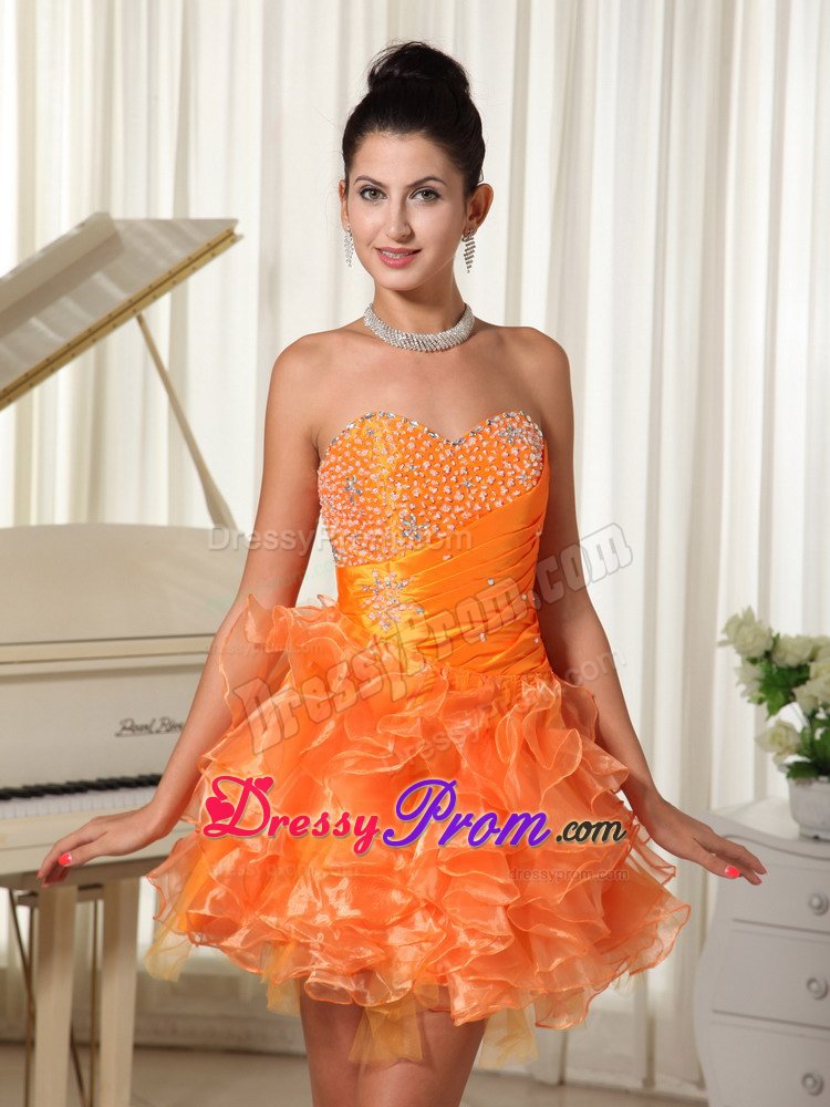 Beading and Ruffles Accent Mini Prom Maxi Dresses in Orange Red