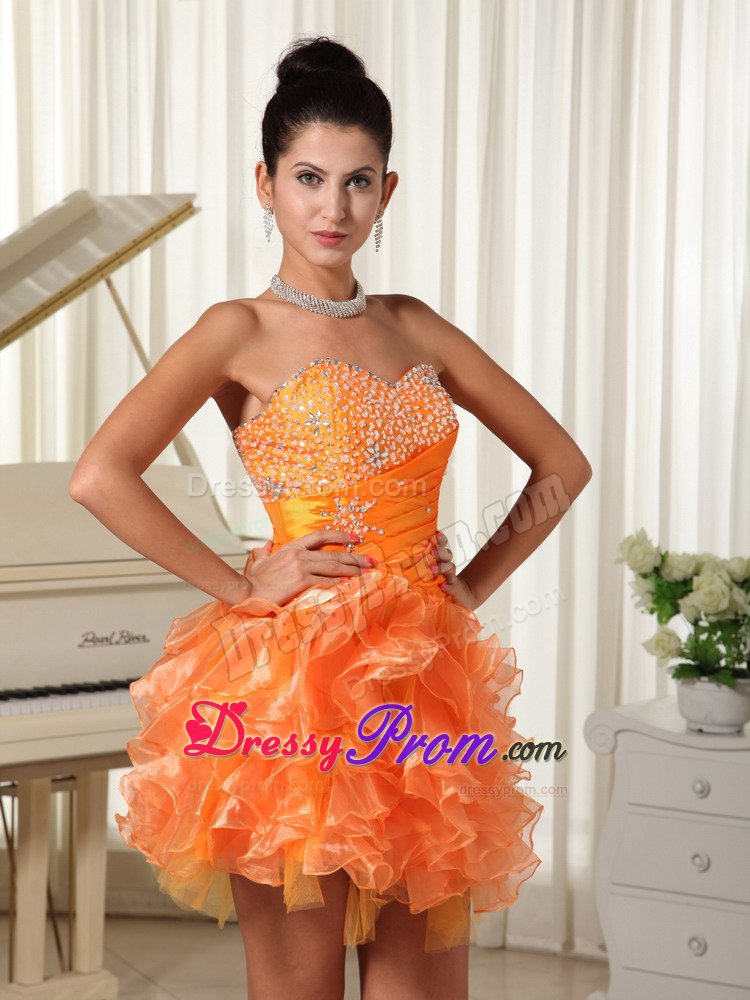 Beading and Ruffles Accent Mini Prom Maxi Dresses in Orange Red