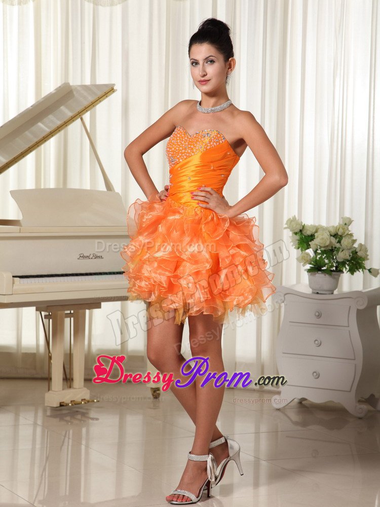 Beading and Ruffles Accent Mini Prom Maxi Dresses in Orange Red
