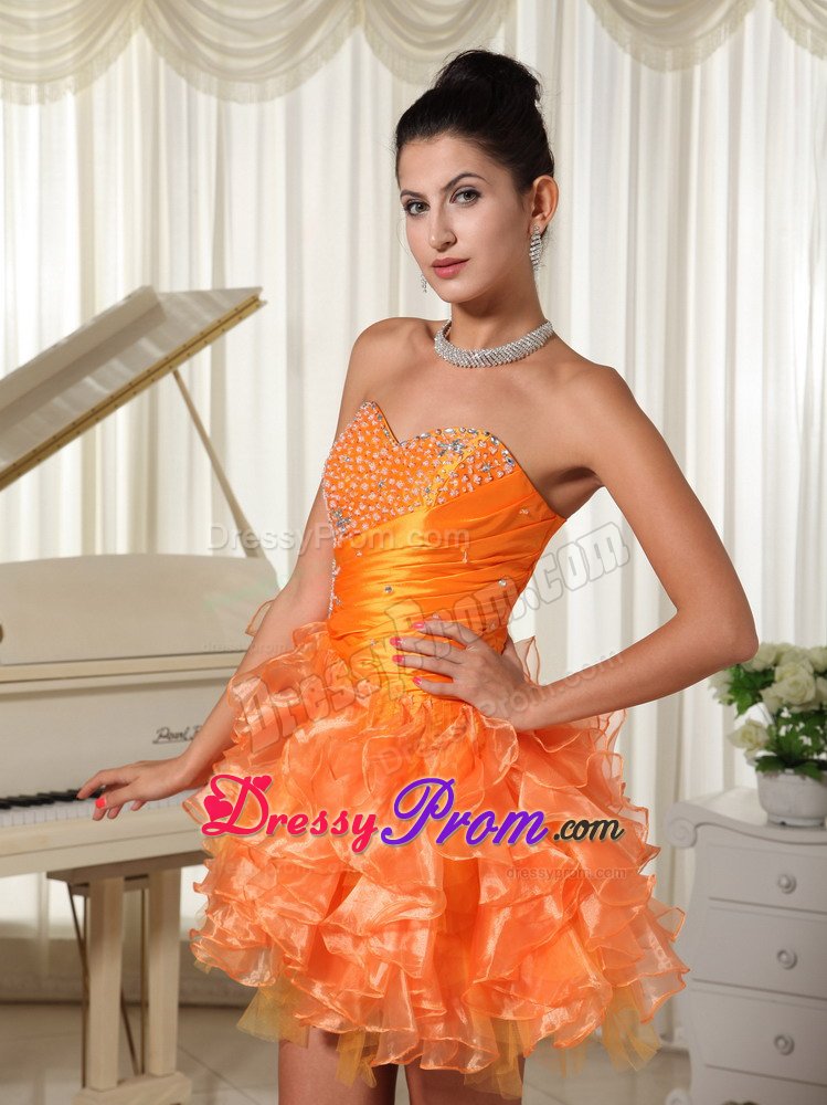 Beading and Ruffles Accent Mini Prom Maxi Dresses in Orange Red
