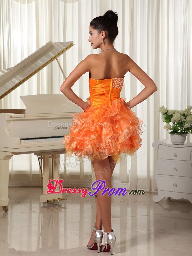 Beading and Ruffles Accent Mini Prom Maxi Dresses in Orange Red
