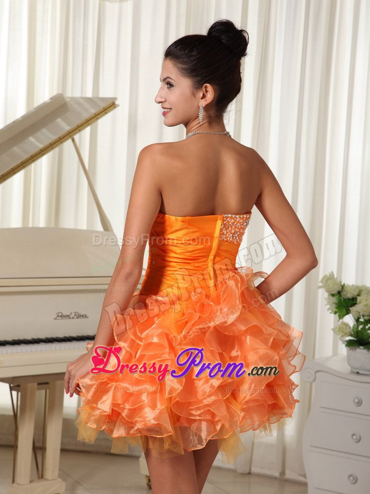 Beading and Ruffles Accent Mini Prom Maxi Dresses in Orange Red