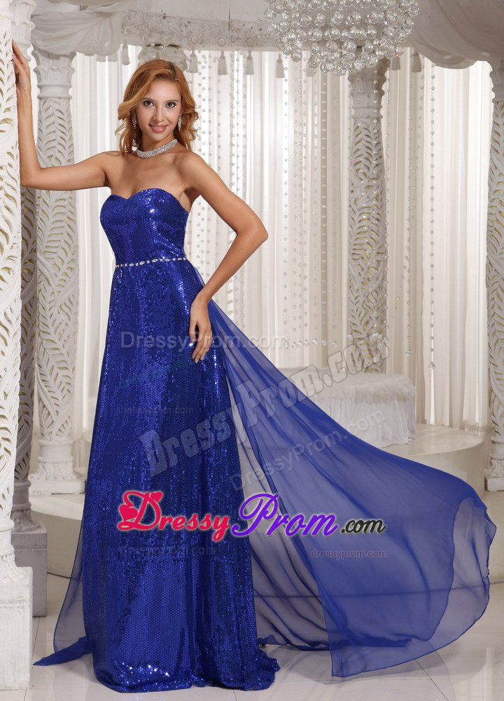 Sequins Over Skirt Beaded Prom Bridesmaid Dresses in Royal Blue