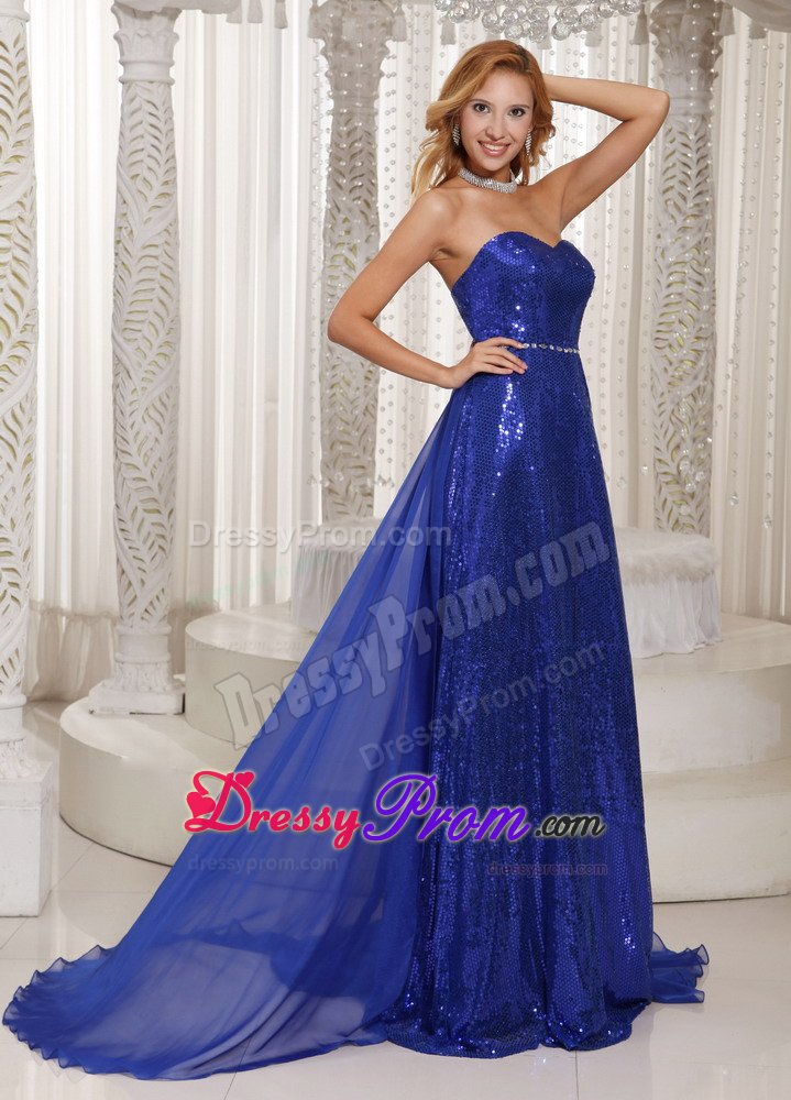 Sequins Over Skirt Beaded Prom Bridesmaid Dresses in Royal Blue
